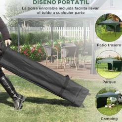 Carpa Tamy Outsunny plegable + altura ajustable + pared lateral verde 265x300x300 cm