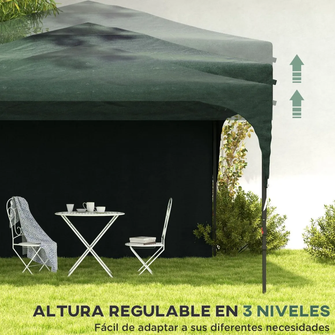 Carpa Tamy Outsunny plegable + altura ajustable + pared lateral verde 265x300x300 cm