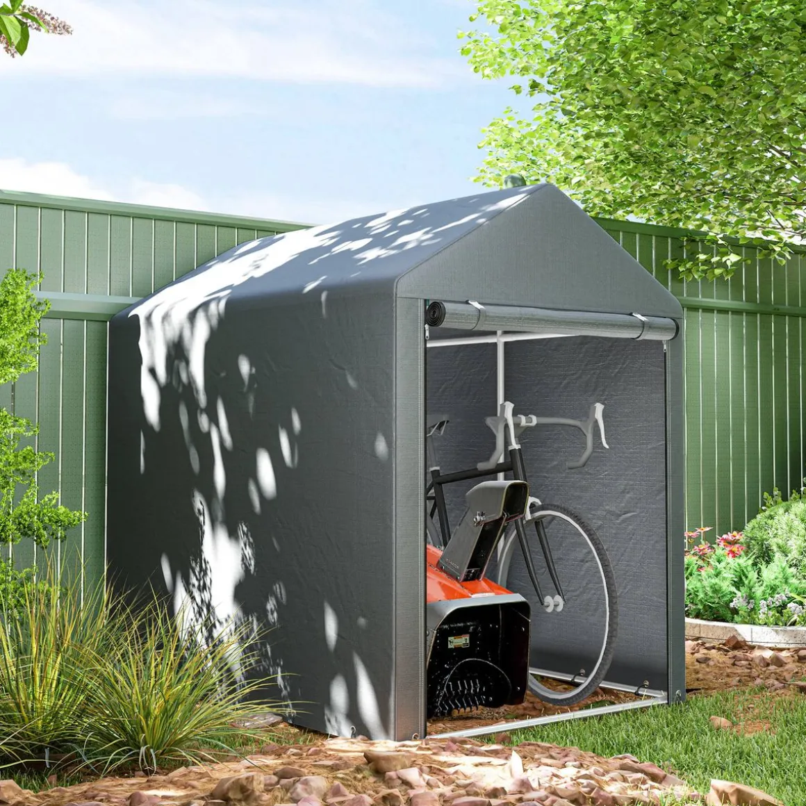 Carpa Victoria Outsunny puerta con cremallera gris 165x120x180 cm