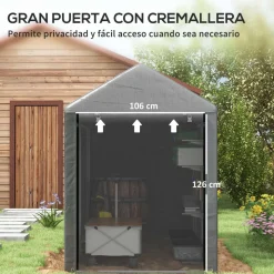 Carpa Victoria Outsunny puerta con cremallera gris 165x120x180 cm