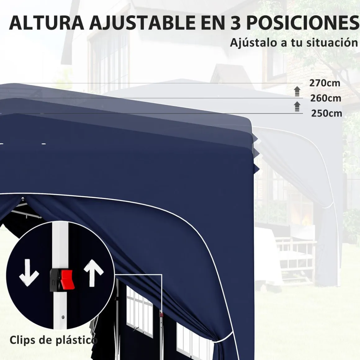 Carpa Vitta Outsunny altura ajustable + paneles laterales 270x597x300 cm