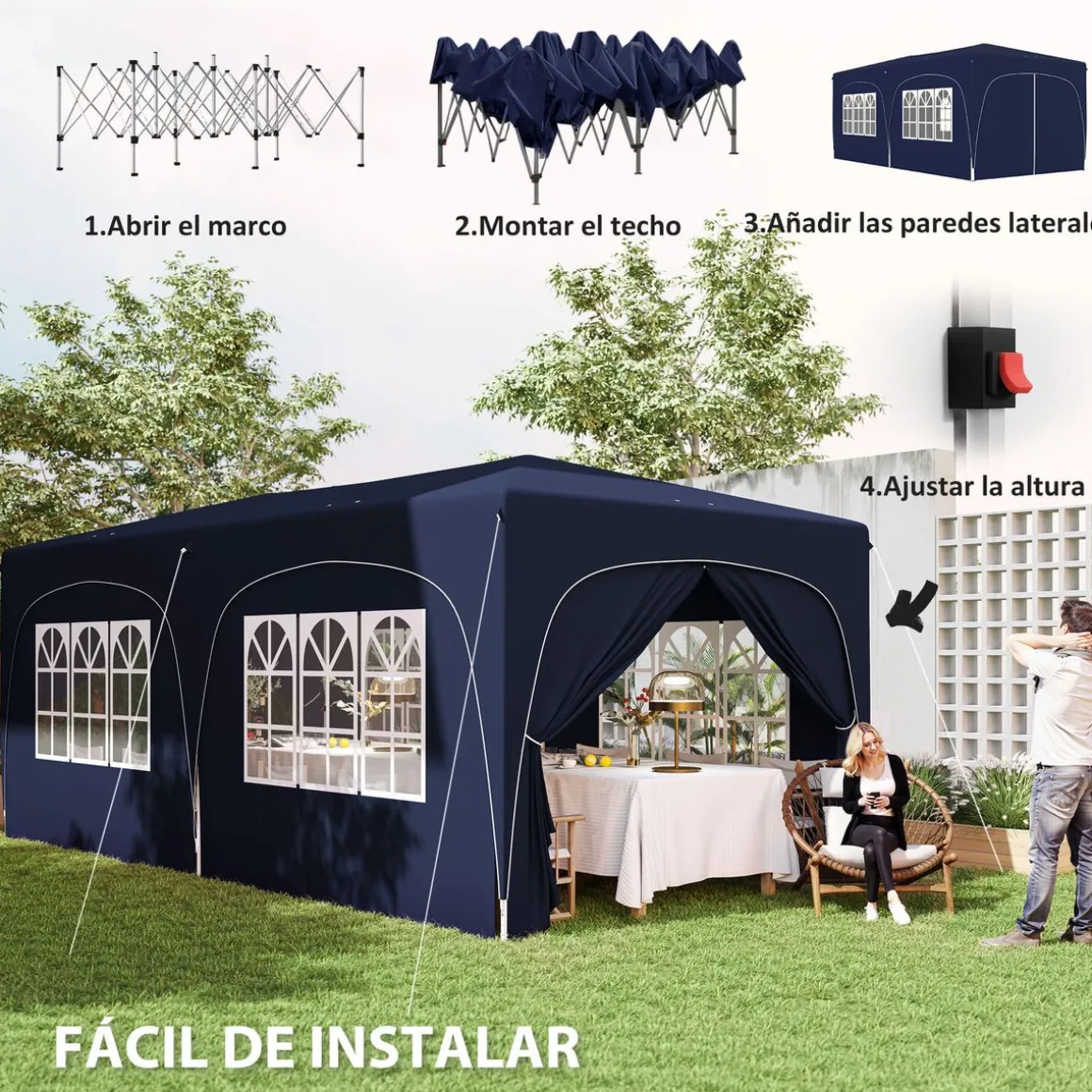 Carpa Vitta Outsunny altura ajustable + paneles laterales 270x597x300 cm