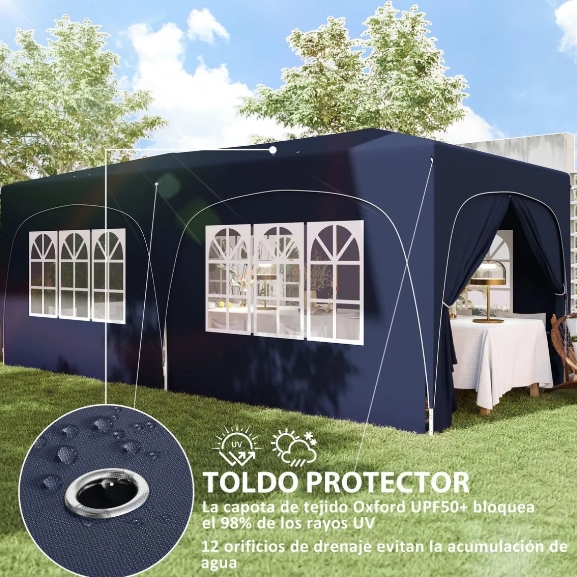 Carpa Vitta Outsunny altura ajustable + paneles laterales 270x597x300 cm