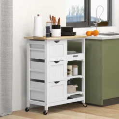 Carrito auxiliar Austen Homocm 3 cajones con 2 estantes y bandeja extraíble 85,5x67x37 cm