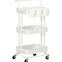 Carrito auxiliar Beany Homcom 3 niveles + ganchos y cajas colgantes blanco 86,5x42x38 cm