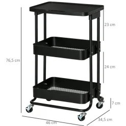 Carrito auxiliar Cosh Homcom 3 niveles negro 76,5x46x34,5 cm