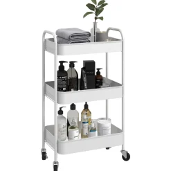 Carrito auxiliar Ebro Homcom 3 estantes con ruedas rosa o azul 79x30,6x45 cm