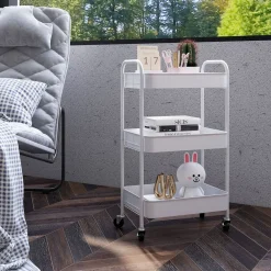 Carrito auxiliar Ebro Homcom 3 estantes con ruedas rosa o azul 79x30,6x45 cm