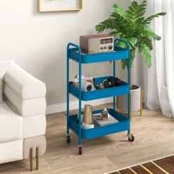 Carrito auxiliar Ebro Homcom 3 estantes con ruedas rosa o azul 79x30,6x45 cm
