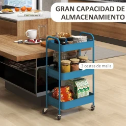 Carrito auxiliar Ebro Homcom 3 estantes con ruedas rosa o azul 79x30,6x45 cm