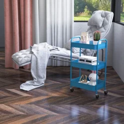 Carrito auxiliar Ebro Homcom 3 estantes con ruedas rosa o azul 79x30,6x45 cm