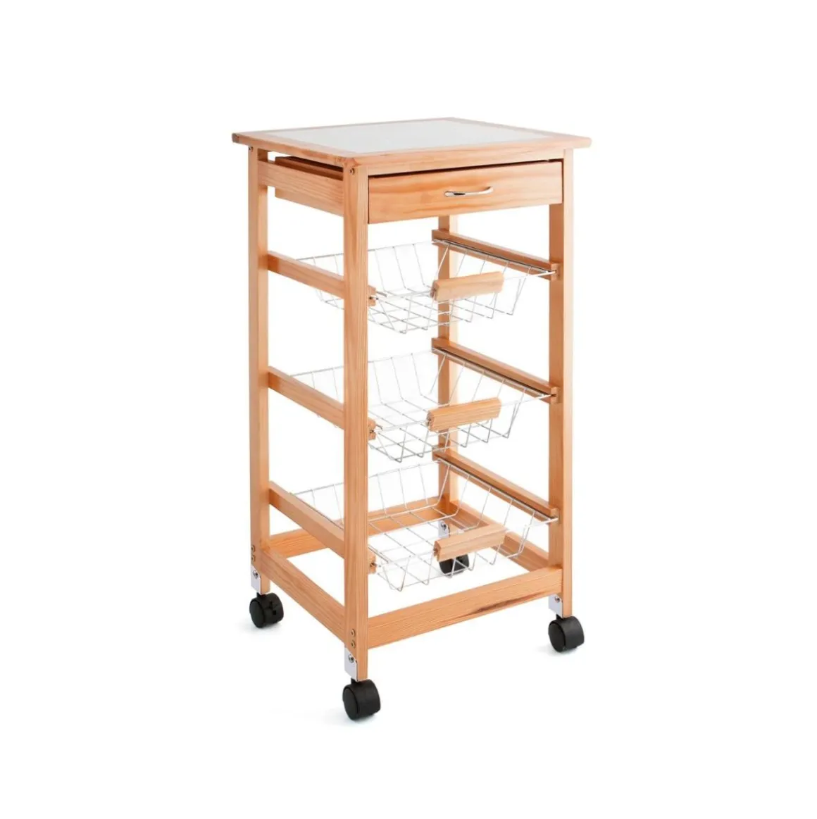 Carrito auxiliar Garbo Quid 3 cestas + cajón natural/blanco 76x37 cm