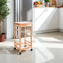 Carrito auxiliar Garbo Quid 3 cestas + cajón natural/blanco 76x37 cm