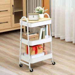 Carrito auxiliar Guadiana Homcom 3 estantes con encimera 79,4x31x45 cm