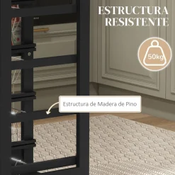 Carrito auxiliar Lantana Homcom 4 niveles + cajón negro/natural 83x47x37 cm