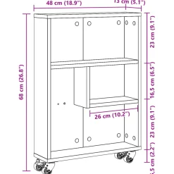 Carrito auxiliar Lombarda 3 compartimentos con ruedas 68x48x13 cm