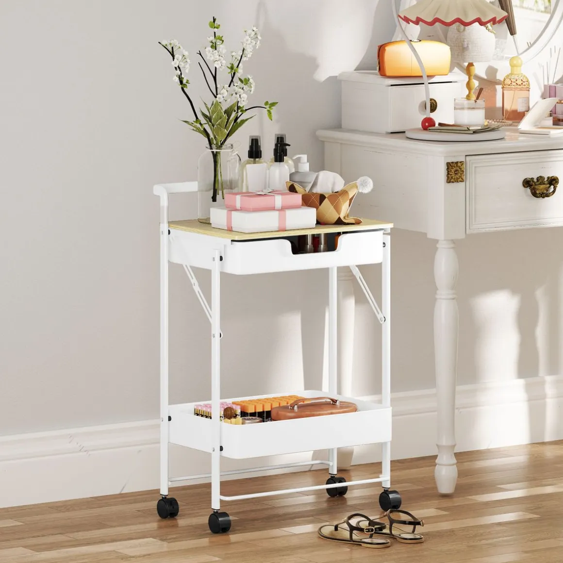Carrito auxiliar Marcela Homcom 2 niveles blanco 68x45x29,5 cm