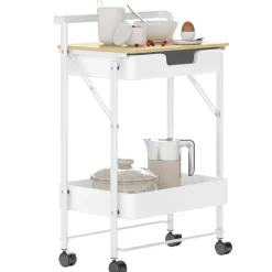 Carrito auxiliar Marcela Homcom 2 niveles blanco 68x45x29,5 cm