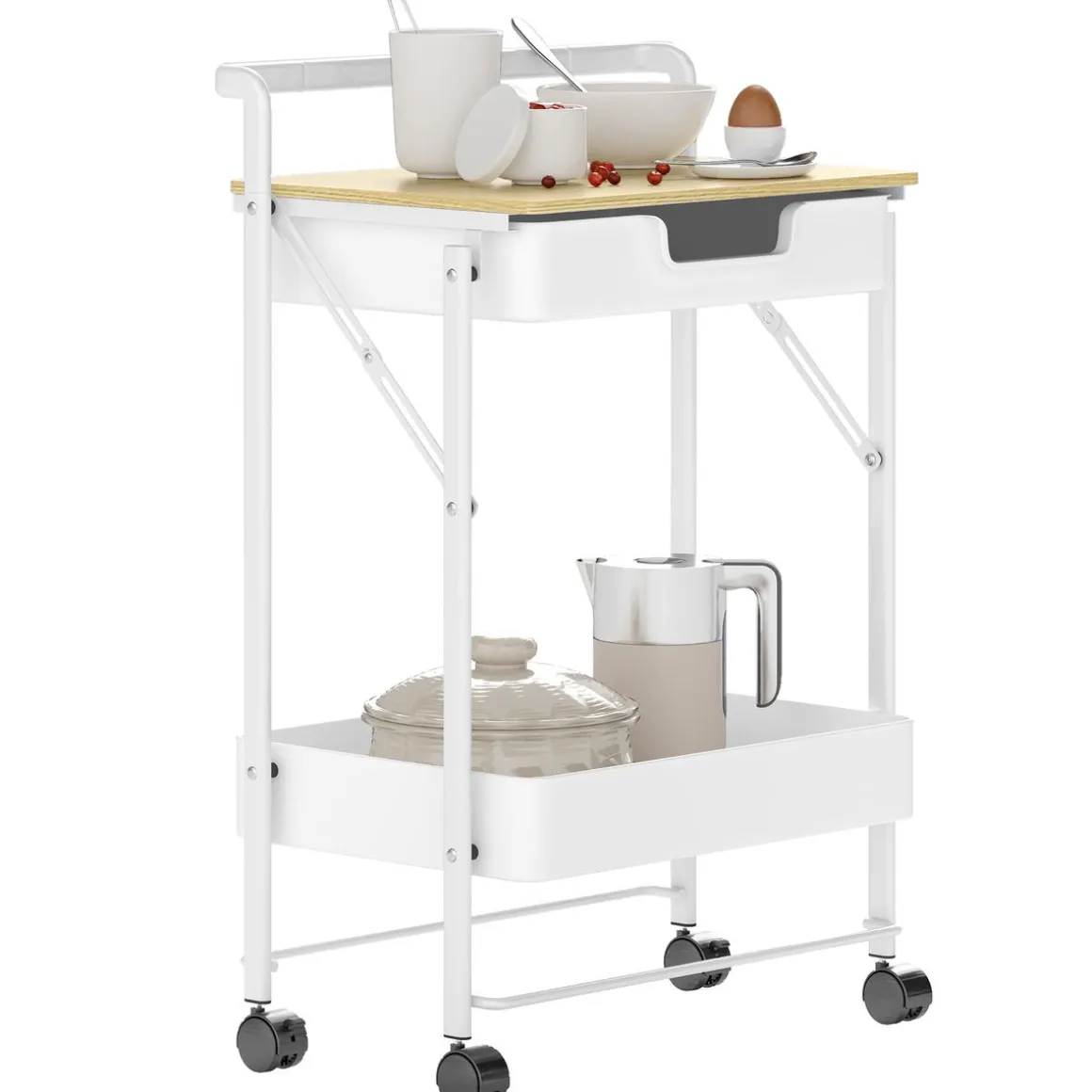 Carrito auxiliar Marcela Homcom 2 niveles blanco 68x45x29,5 cm