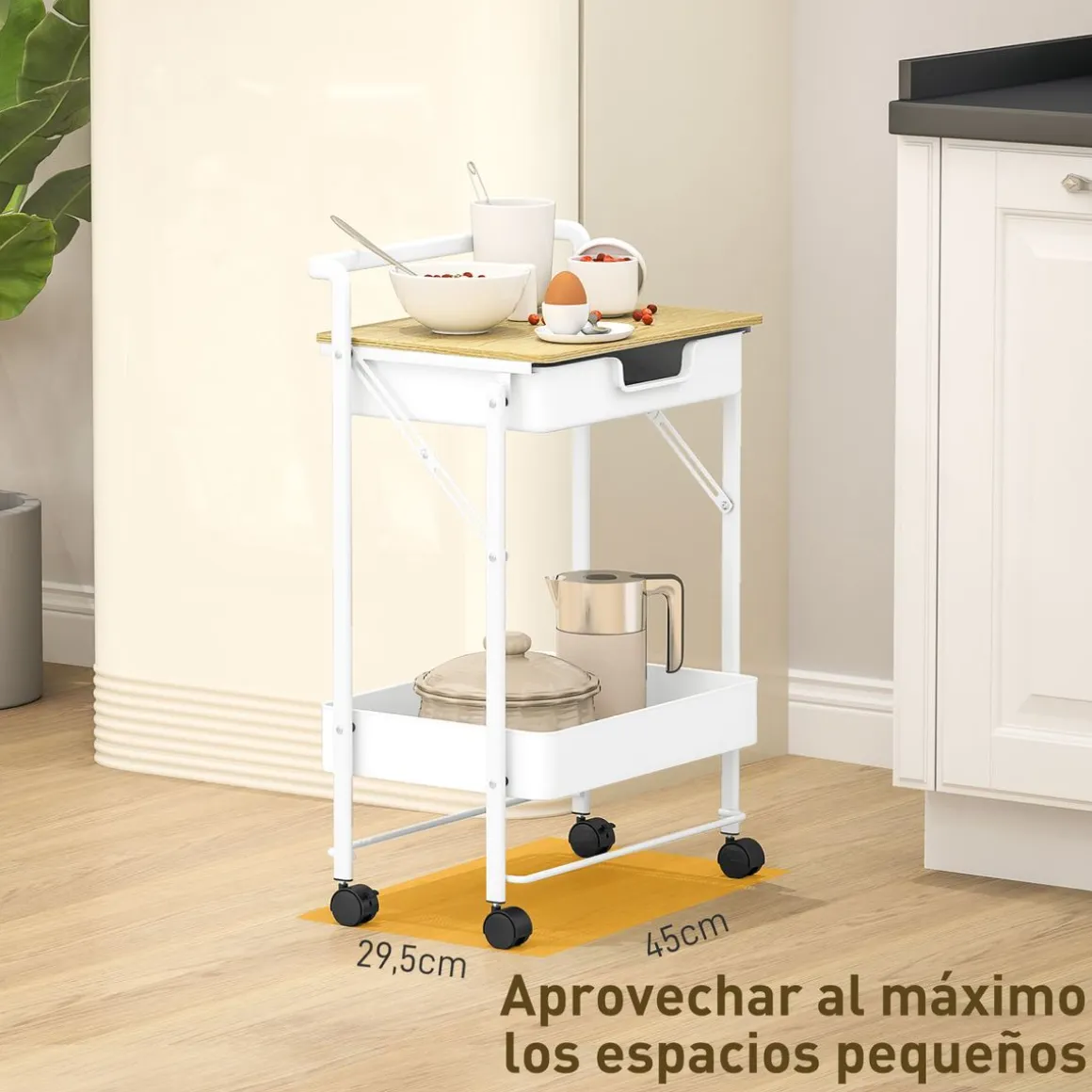 Carrito auxiliar Marcela Homcom 2 niveles blanco 68x45x29,5 cm