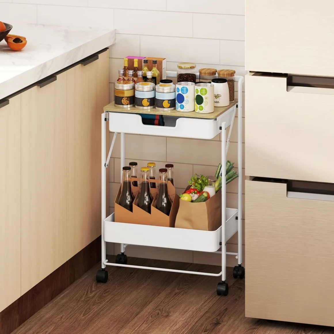 Carrito auxiliar Marcela Homcom 2 niveles blanco 68x45x29,5 cm