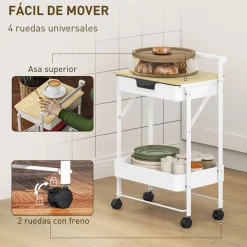 Carrito auxiliar Marcela Homcom 2 niveles blanco 68x45x29,5 cm