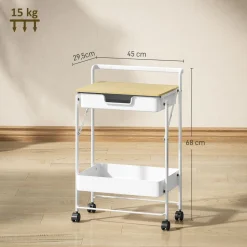 Carrito auxiliar Marcela Homcom 2 niveles blanco 68x45x29,5 cm