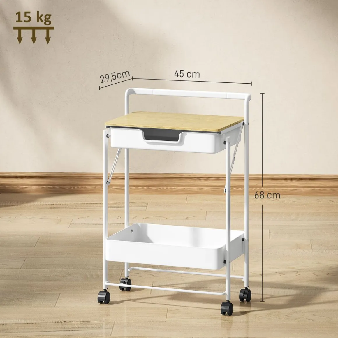 Carrito auxiliar Marcela Homcom 2 niveles blanco 68x45x29,5 cm