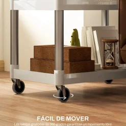 Carrito auxiliar Miño Homcom 3 estantes aluminio blanco 93x44x88 cm