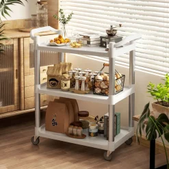 Carrito auxiliar Miño Homcom 3 estantes aluminio blanco 93x44x88 cm