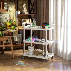 Carrito auxiliar Miño Homcom 3 estantes aluminio blanco 93x44x88 cm