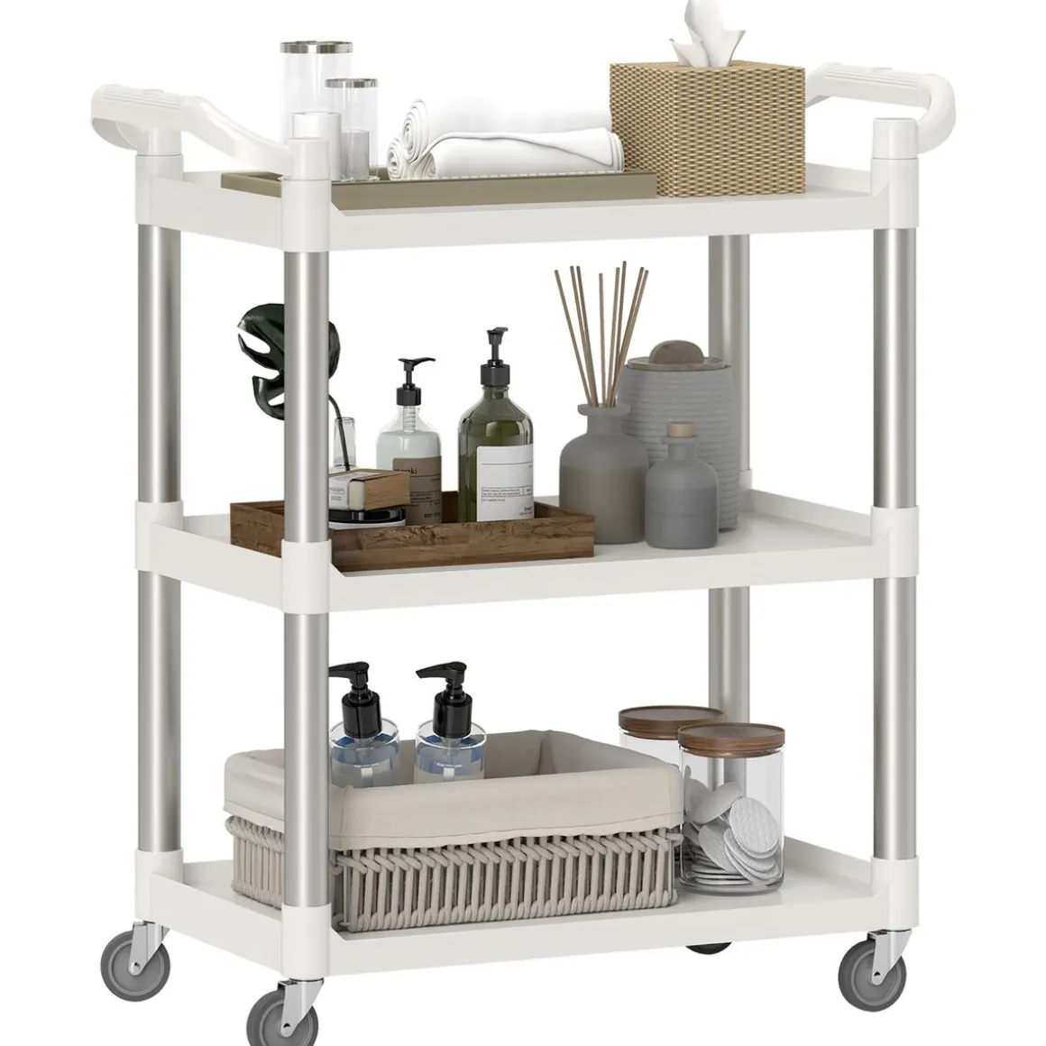 Carrito auxiliar Miño Homcom 3 estantes aluminio blanco 93x44x88 cm