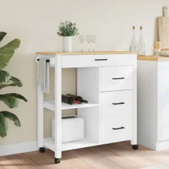 Carrito auxiliar Monza 4 cajones + 2 estantes madera de pino 90x84x40 cm