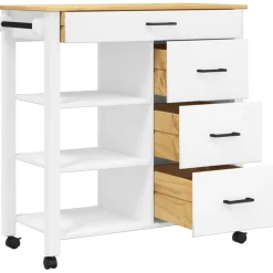 Carrito auxiliar Monza 4 cajones + 3 estantes madera de pino 90x84x40 cm