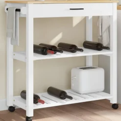 Carrito auxiliar Monza 2 estantes listones + cajón madera de pino 90x84x40 cm