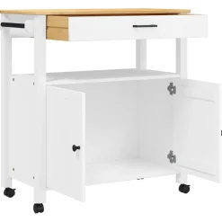 Carrito auxiliar Monza armario + cajón madera de pino 90x84x40 cm