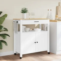 Carrito auxiliar Monza armario + cajón madera de pino 90x84x40 cm