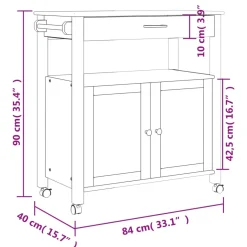 Carrito auxiliar Monza armario + cajón madera de pino 90x84x40 cm
