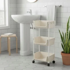 Carrito auxiliar Reddie con 3 niveles y ruedas beige 74,7x35x26,5 cm