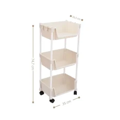 Carrito auxiliar Reddie con 3 niveles y ruedas beige 74,7x35x26,5 cm