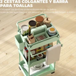 Carrito auxiliar Ritual Homcom con cestas extraíbles y 4 ruedas 76x42x42,5 cm