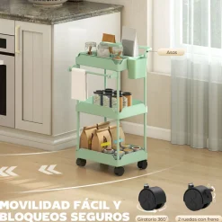 Carrito auxiliar Ritual Homcom con cestas extraíbles y 4 ruedas 76x42x42,5 cm