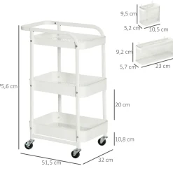 Carrito auxiliar Rush Homcom 3 niveles + 4 ganchos + 2 cestas blanco 75,6x51,5x32 cm