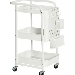 Carrito auxiliar Rush Homcom 3 niveles + 4 ganchos + 2 cestas blanco 75,6x51,5x32 cm