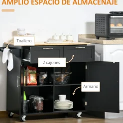Carrito auxiliar Sil Homcom 2 cajones + aramario doble + toallero negro 91x46x104 cm
