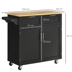 Carrito auxiliar Sil Homcom 2 cajones + aramario doble + toallero negro 91x46x104 cm