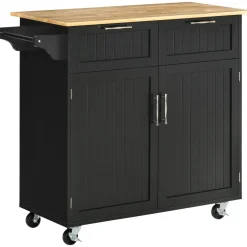 Carrito auxiliar Sil Homcom 2 cajones + aramario doble + toallero negro 91x46x104 cm