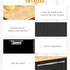 Carrito auxiliar Sil Homcom 2 cajones + aramario doble + toallero negro 91x46x104 cm