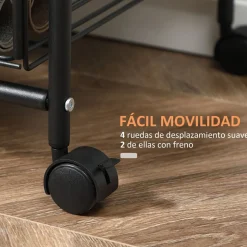 Carrito auxiliar Taipa Homcom 3 niveles + 2 cestas + 4 ganchos marrón oscuro 85,5x60x38 cm
