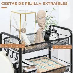 Carrito auxiliar Tajo Homcom 5 estantes con ruedas negro 106x26,5x45 cm